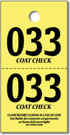 Large 2 Part Coat Check Ticket