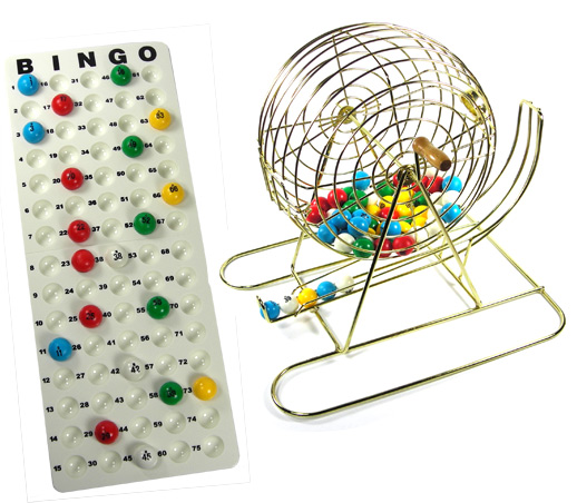 BINGO CAGE BRASS W/ BALLS & TRAY